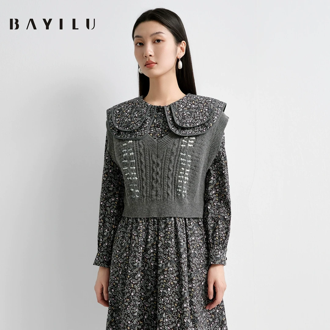 【简衣】芭依璐2025春季背心毛衣女v领短款马甲91S0005