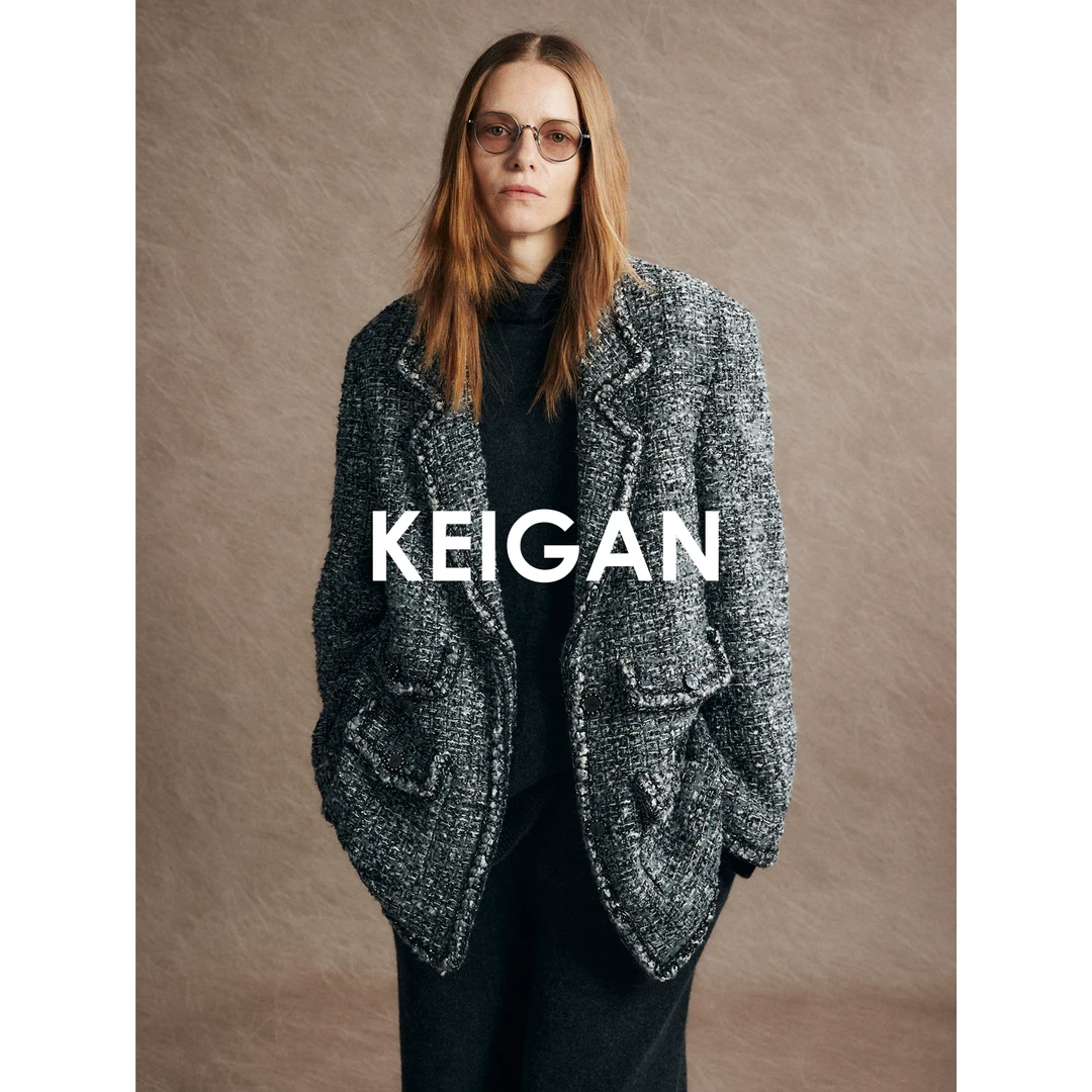 开间黑标/法国双C旗下Lesage刺绣坊羊毛花呢镜面扣廓形西装式小香