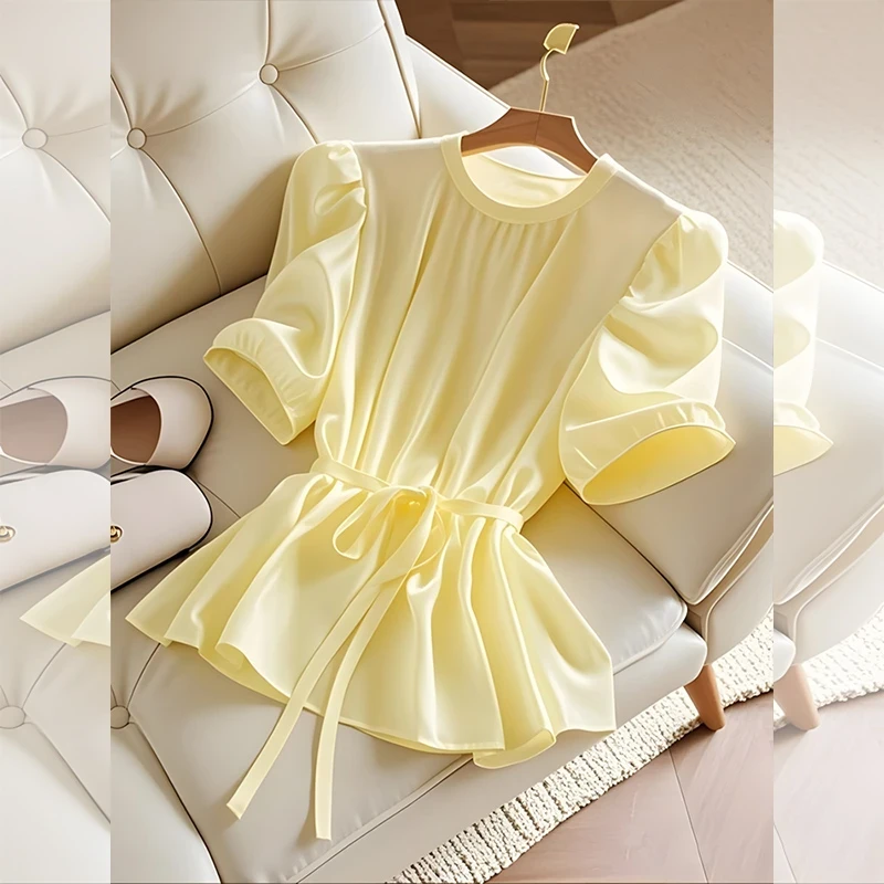 法式气质高级感收腰缎面衬衫女夏季新款轻熟风时尚百搭设计感上衣