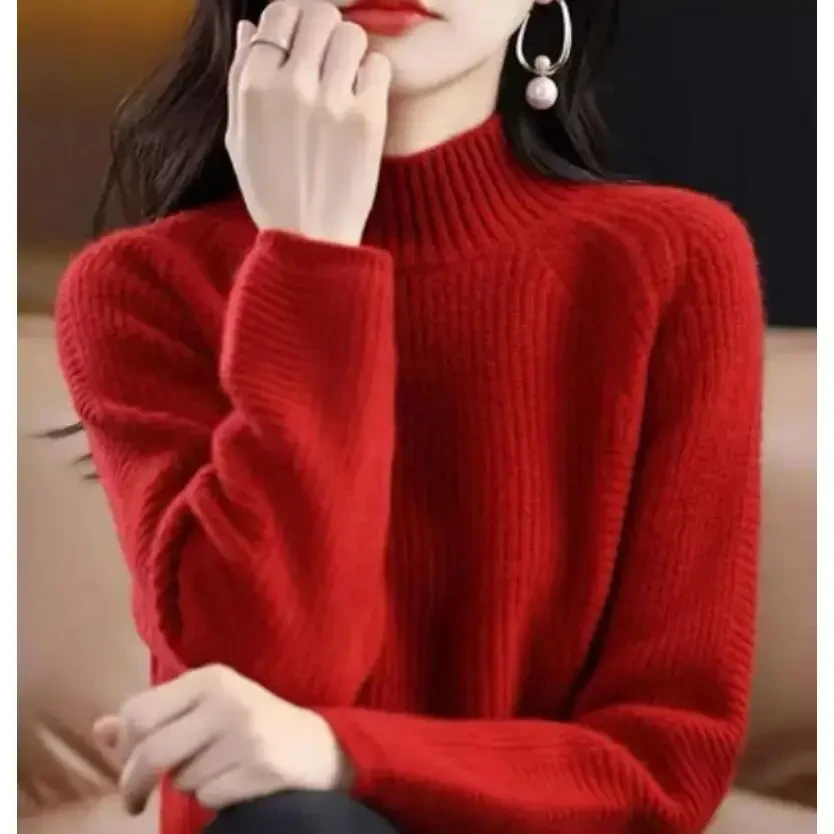 【时尚高雅】加厚100%羊毛元宝针半高领加厚羊毛衫秋冬百搭