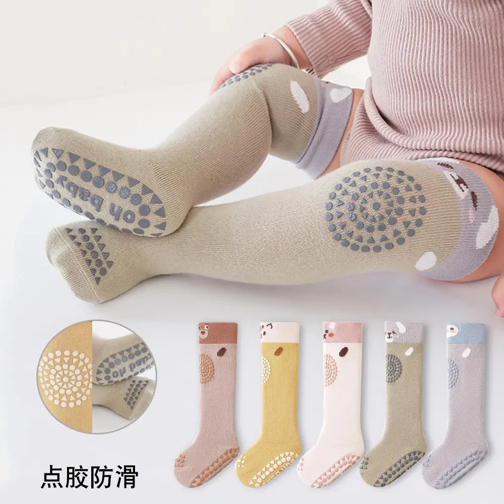 婴儿长筒袜春秋过膝不勒腿防滑爬行学步袜婴幼儿宝宝秋冬地板袜L