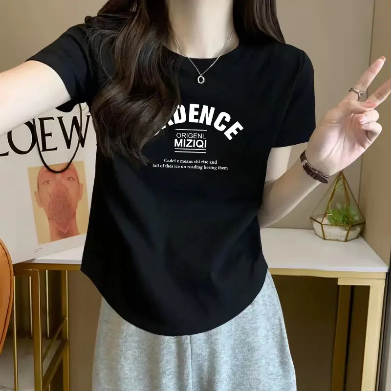夏季新款不规则圆弧下摆短袖T恤女士ins潮纯欲风辣妹修身显瘦上衣