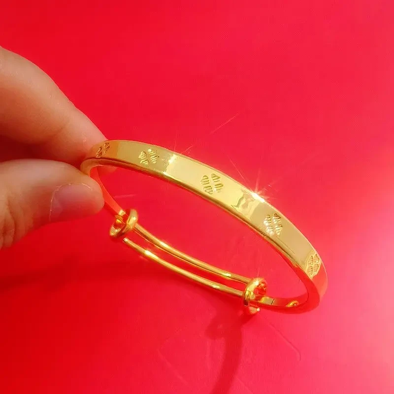 铜合金手镯 四叶草推拉手镯女生时尚可调节光面实心手