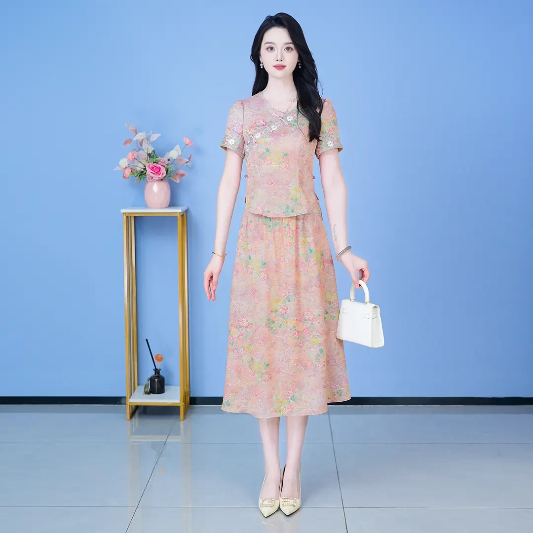 【SJYH2058】夏季新款套装裙两件套时尚优雅减龄洋气套装