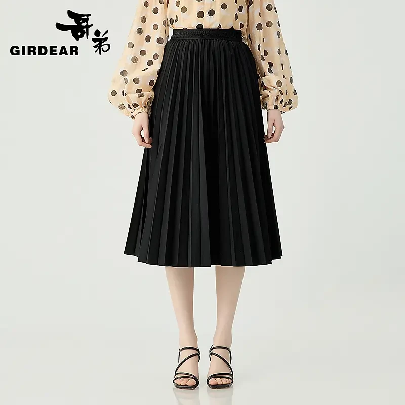 GIRDEAR/哥弟新款时尚通勤舒适花边松紧腰太阳褶半身裙女-120013