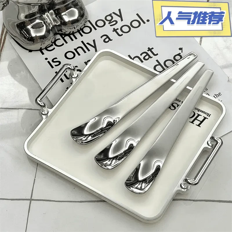 高颜值酸奶专用勺平头咖啡勺冰淇淋长柄挖勺家用不锈钢甜品勺子