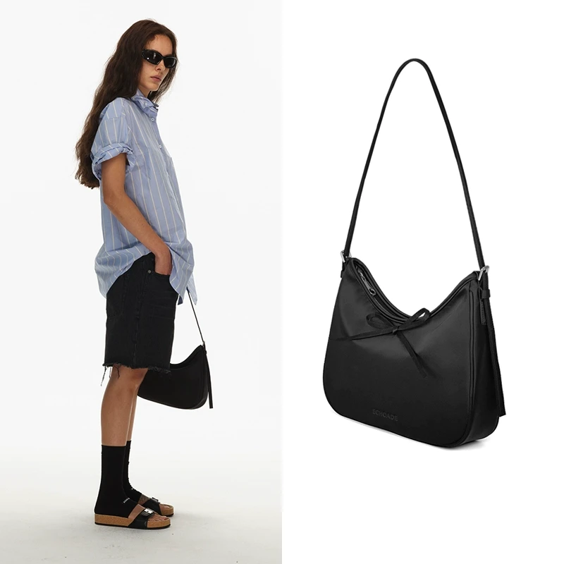 ECHOADE 长期主义 蝴蝶结细节设计100%缎面真丝可调节小号HOBO包