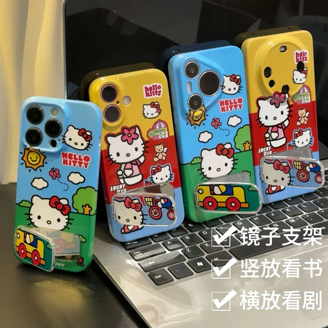 可爱kitty镜子支架适用苹果16promax手机壳华为vivo小米opp