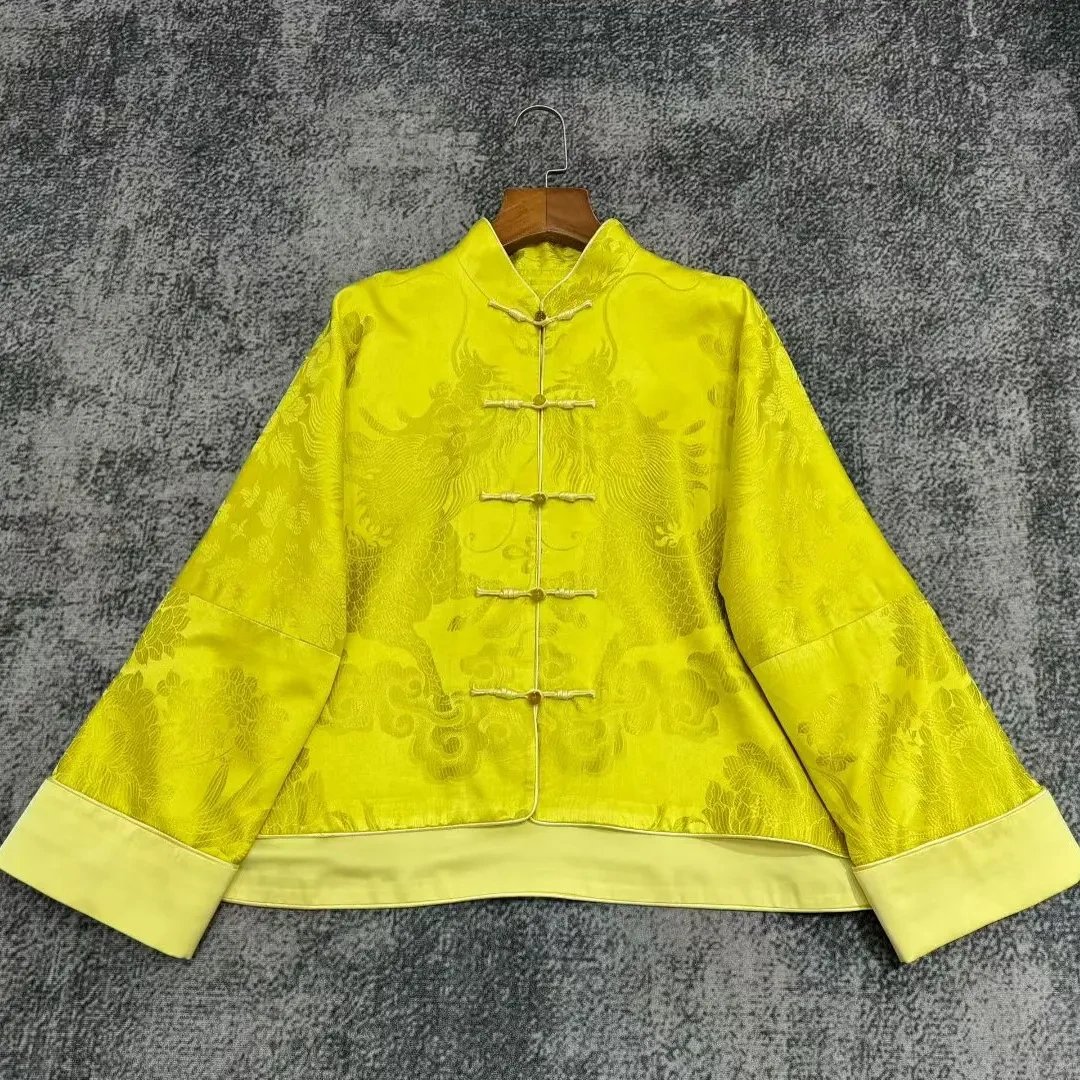 新中式桑蚕丝提花外套早秋薄款国风复古高级感休闲女上衣