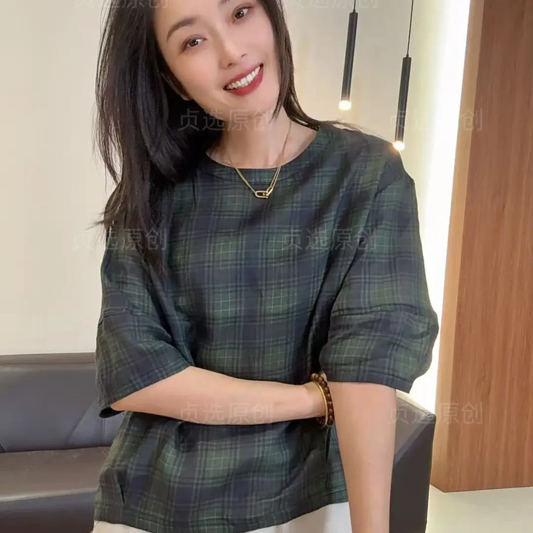 1322-格子短袖衬衫女小个子夏季新款宽松复古
