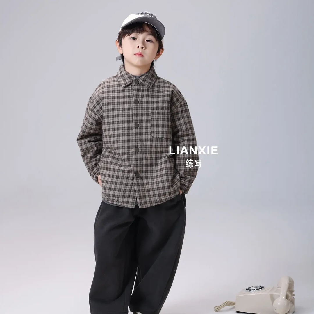 秋冬季男童宽松长袖衬衫上衣中大童时尚款式