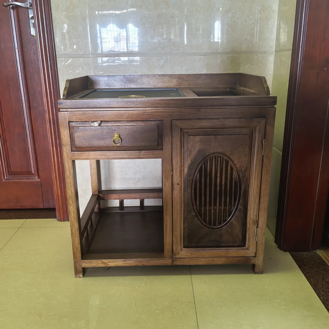 新中式茶水柜泡茶茶台胡桃木茶边柜家用储物柜边柜抽屉柜餐边柜