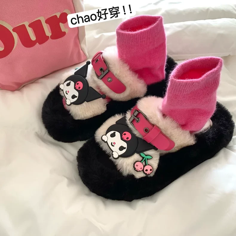 懒懒同款~INS软软糯糯洛丽塔公主毛毛拖鞋2025新款冬季外穿棉拖鞋