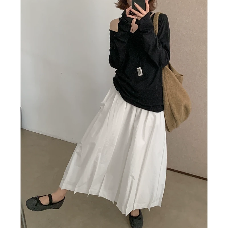 巨值！质感细节好好！侧拉链半松紧腰 捏捏褶黑白长裙1180