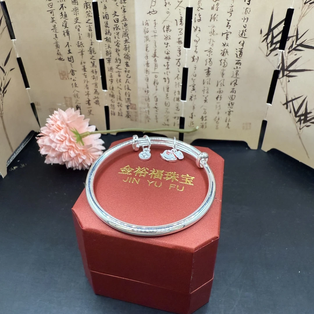 足银手镯 足银999.9%幸福小马大童推拉款手镯