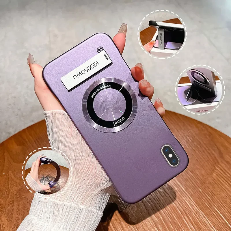 适用苹果XSMAX超薄无边框iphonexsmax防摔保护套带支架高级感磁吸