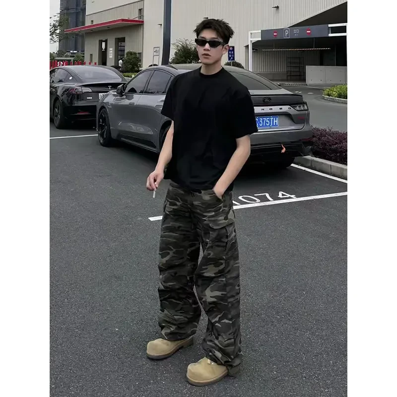 美式复古迷彩裤男款秋季新款多口袋设计工装裤高街潮牌vibe直筒裤