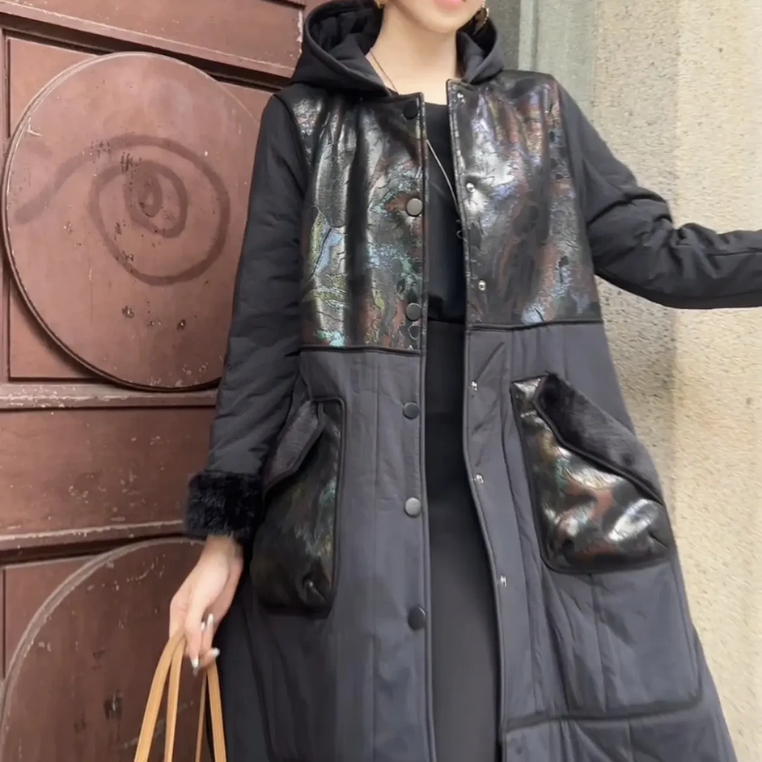 25D79绿花冬季时尚高端炫彩加绒加厚加棉外套