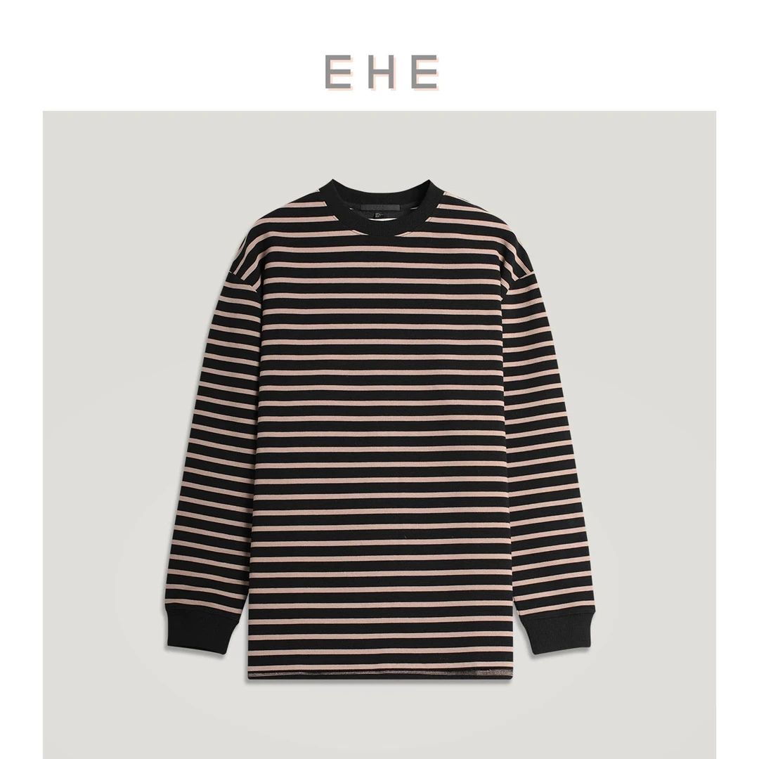 EHE男装 春季新款黑白条纹提花时尚宽松休闲圆领卫衣66115233093