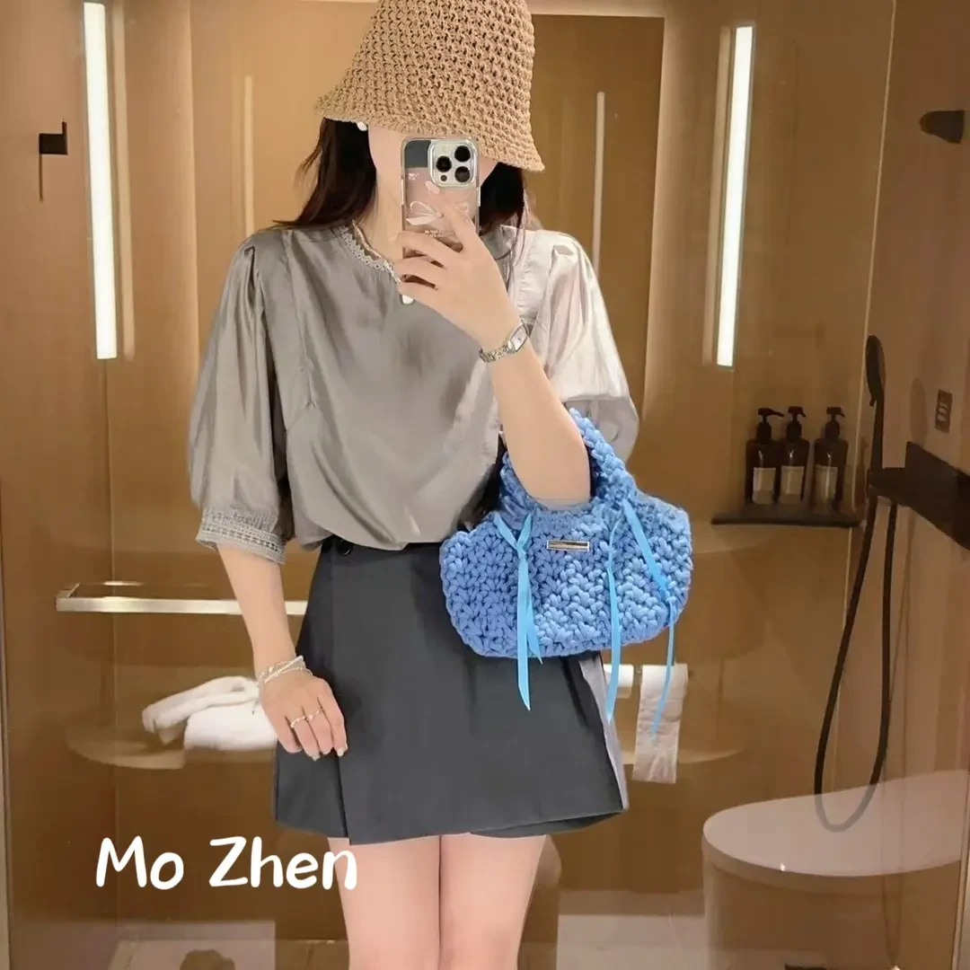 【墨臻精选】夏季短袖设计感宽松圆领韩版经典简约洋气衬衫 25610