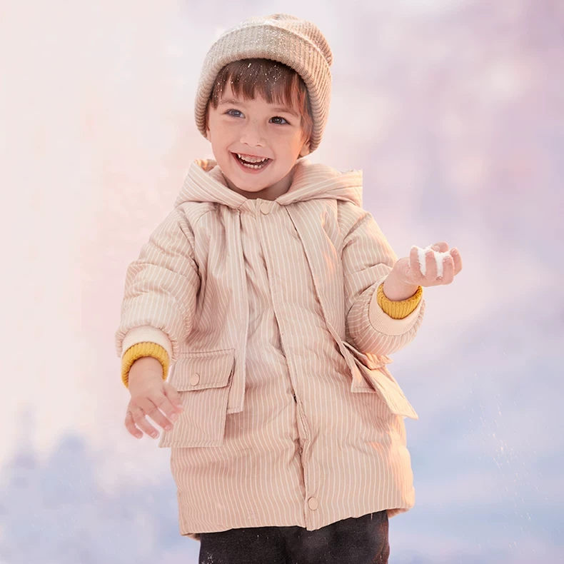 可拉比特童装男童冬季条纹羽绒服中长款外套L49065730