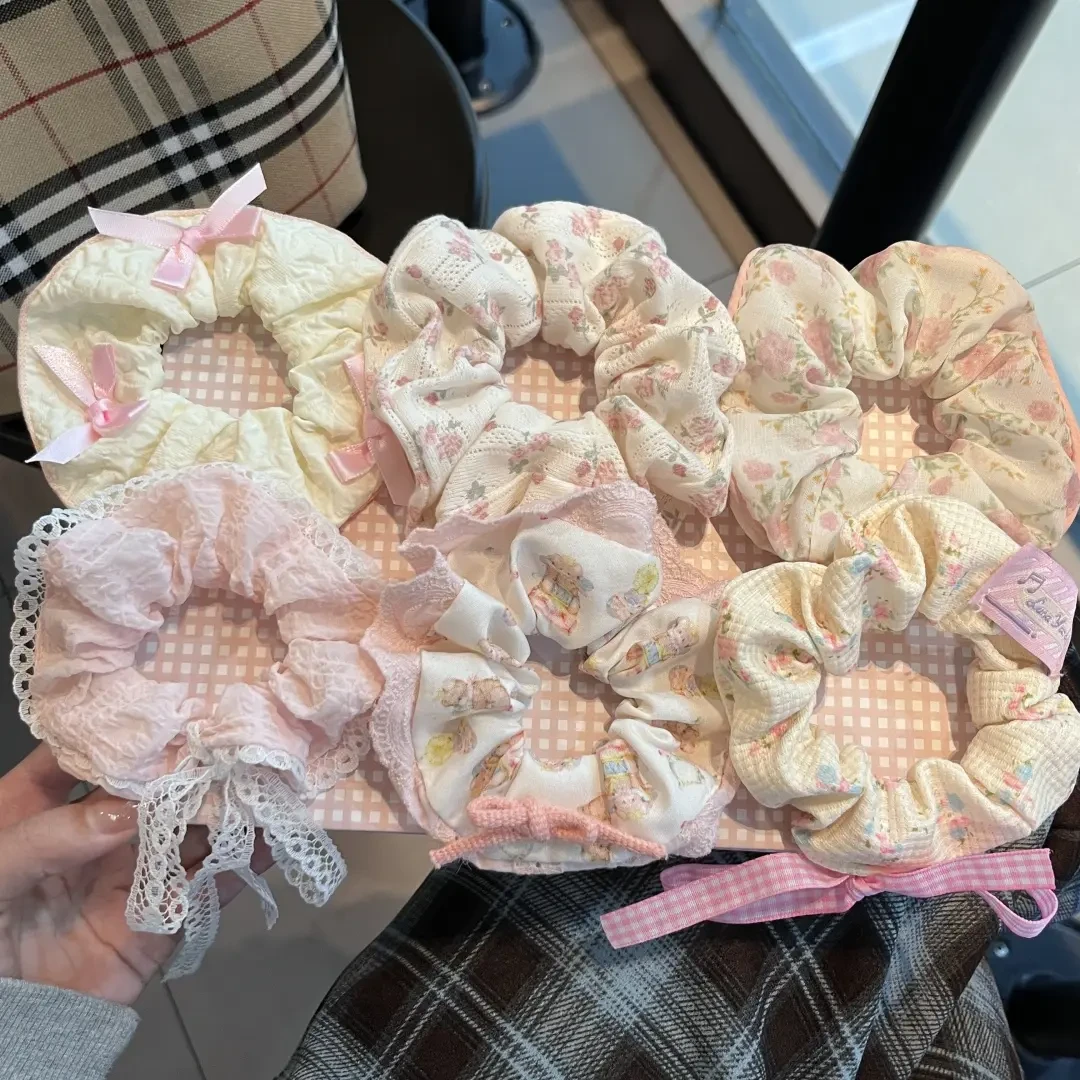 甜美粉色系碎花大肠发圈温柔韩系高级感头绳扎马尾发绳发饰头饰品