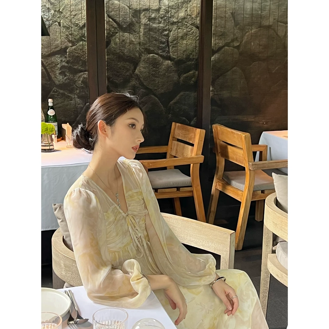 NMIOK QC清仓专场连衣裙女气质雪纺印花裙子NMC6Q359