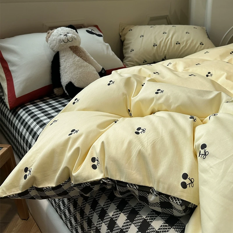 【朵罗塔】小清新奶油樱桃纯棉四件套100%全棉四季通用被套床单床笠