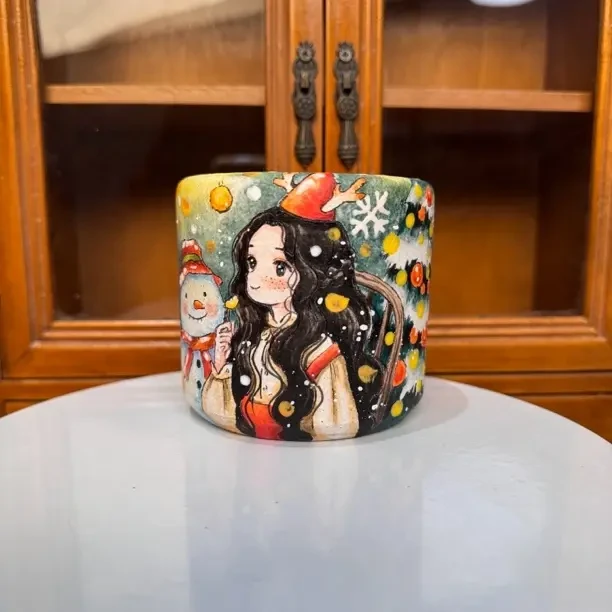 透气手工釉烧手绘可爱控型桌面多肉花盆口径6.5外高8