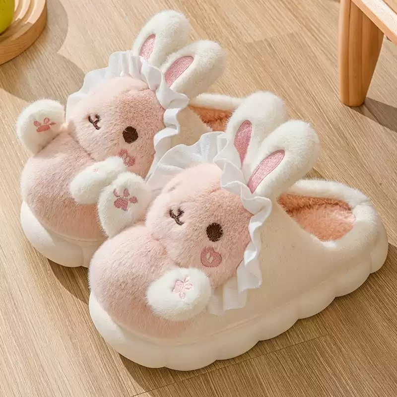 可爱小兔棉拖鞋女秋冬季2025新款室内居家保暖毛绒踩屎感拖鞋FCN