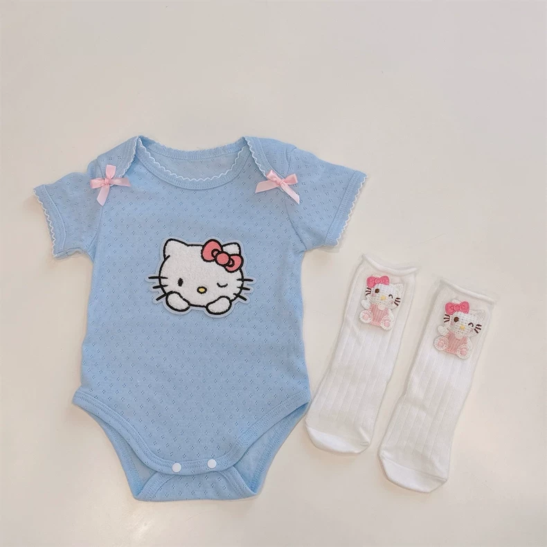 婴幼儿新款夏装包屁衣女宝宝卡通猫咪哈衣连体衣外出薄款爬爬服