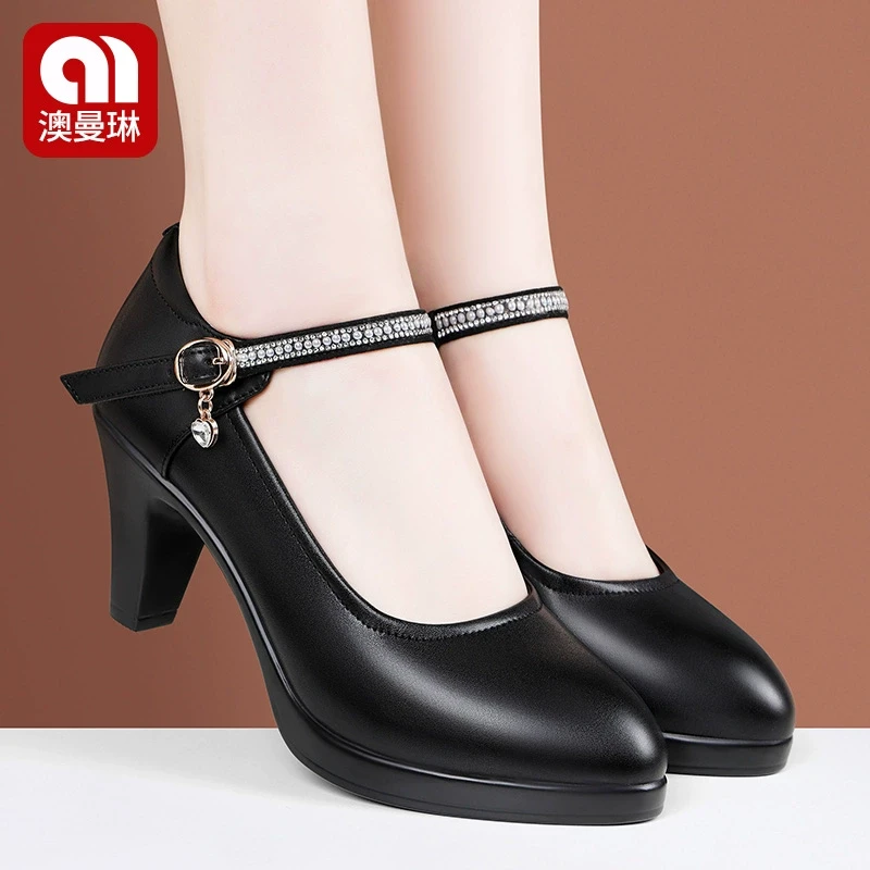 百搭高跟舞台表演单鞋模特走秀鞋一字扣妈妈不累脚旗袍班专用鞋女