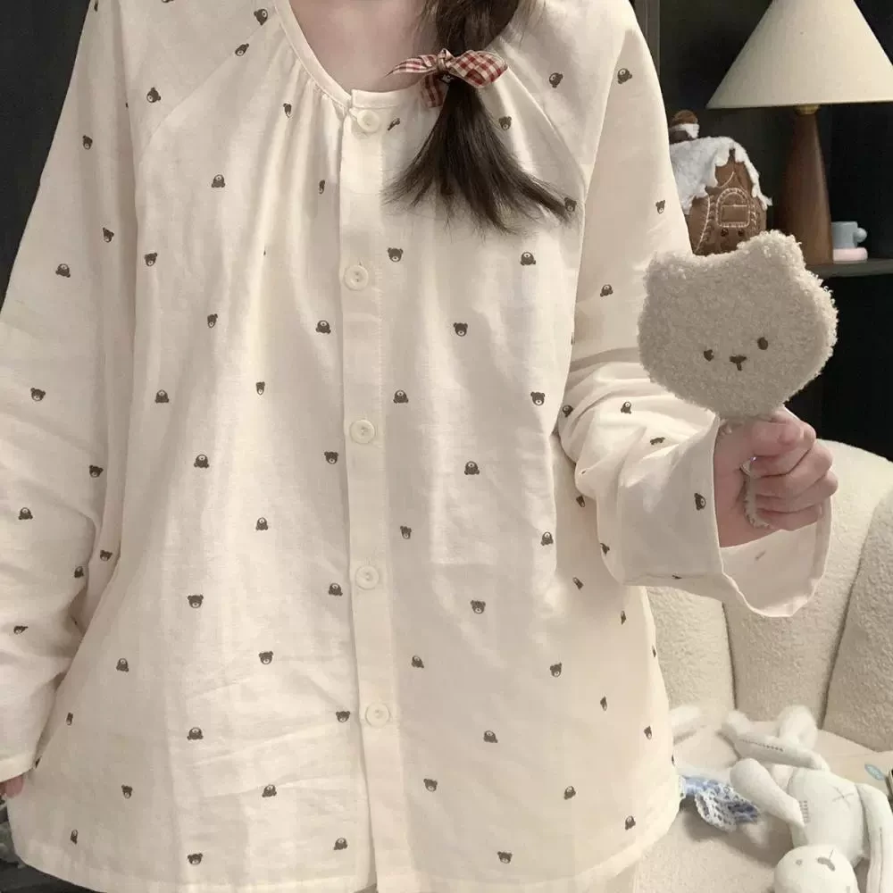 可爱大码圆领睡衣宽松棉绸套装春秋休闲女款新款爆款睡衣长袖长裤