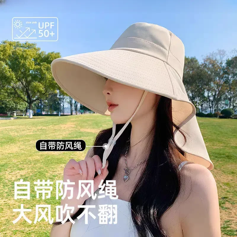 新款防晒帽女春夏大帽檐户外披肩渔夫帽透气登山骑行太阳帽遮阳帽