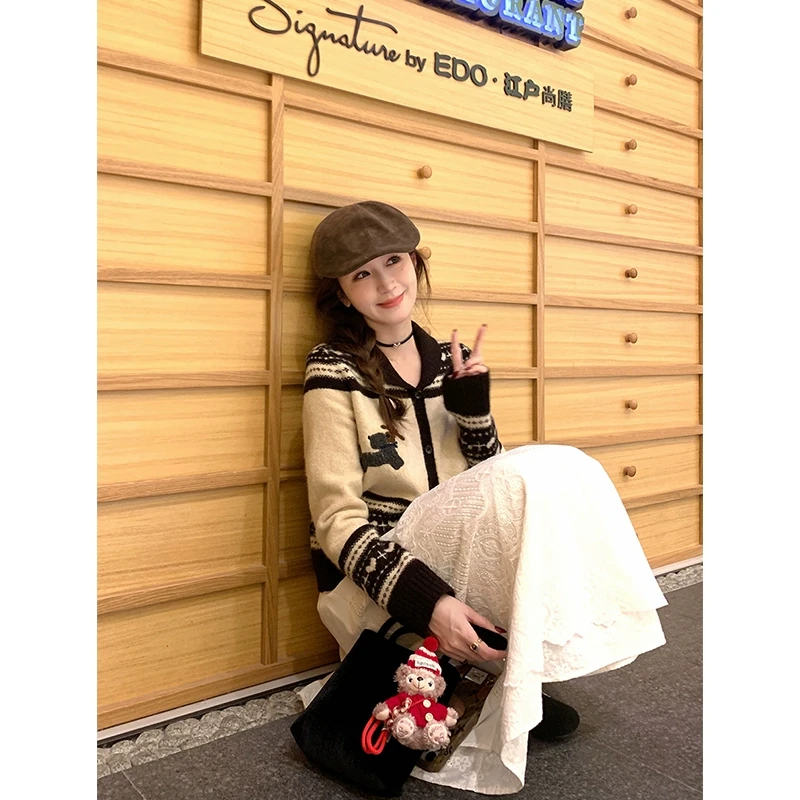 杨杨YANGRUOYU1/6【榛子小狗】提花毛织外套费尔岛针织开衫女