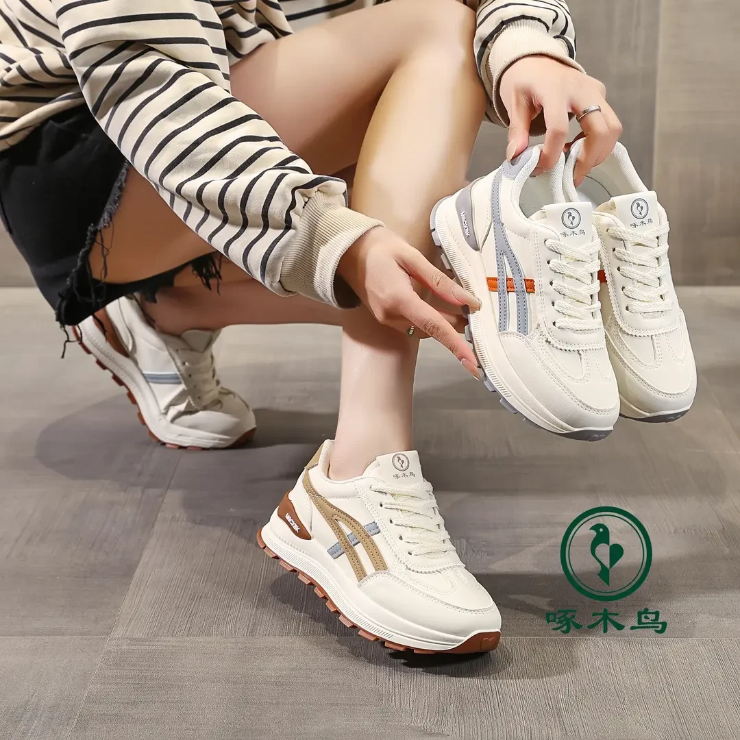 啄木鸟百搭厚底增高休运动鞋女2024春新款小众设计感小白鞋夏季