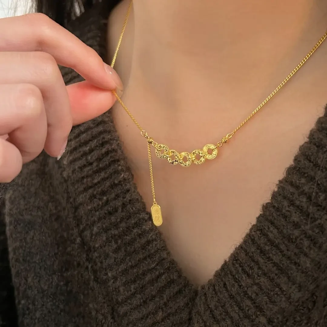 铜合金项链 爆闪钱多多五帝币项链女精致百搭不掉色