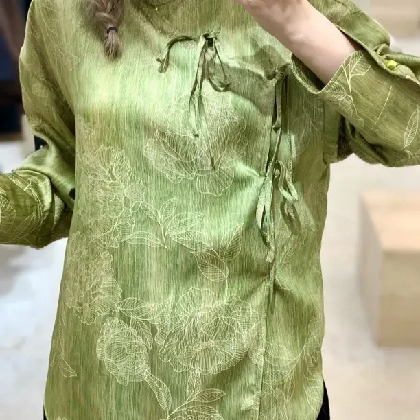 长袖立领宽松桑蚕丝上衣衬衫