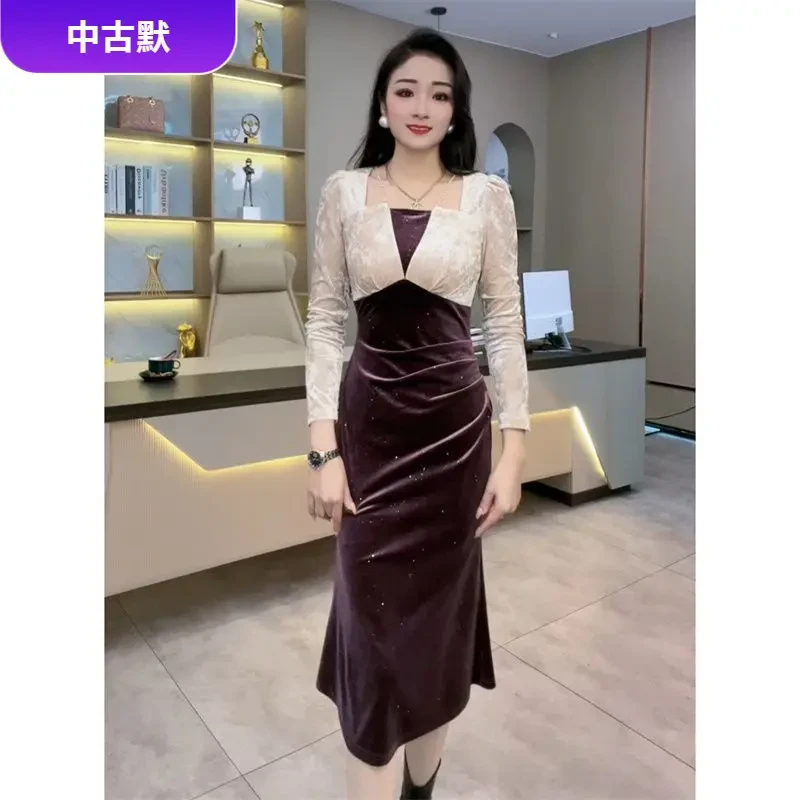 新年战袍法式气质优雅显瘦秋冬季2024新款时尚修身鱼尾包简约款