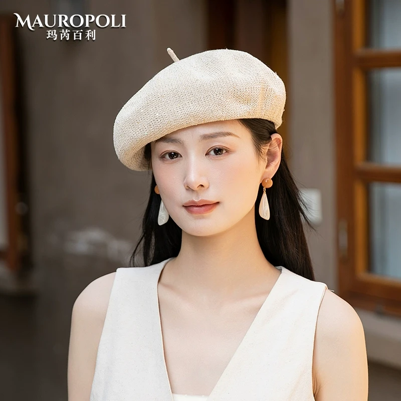 薄款贝雷帽女夏季2025新款时尚百搭针织蓓蕾帽女款镂空透气南瓜帽