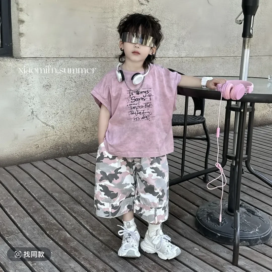 2025夏季新款套装儿童背心迷彩短裤韩版男童洋气爆款宝宝两件套潮