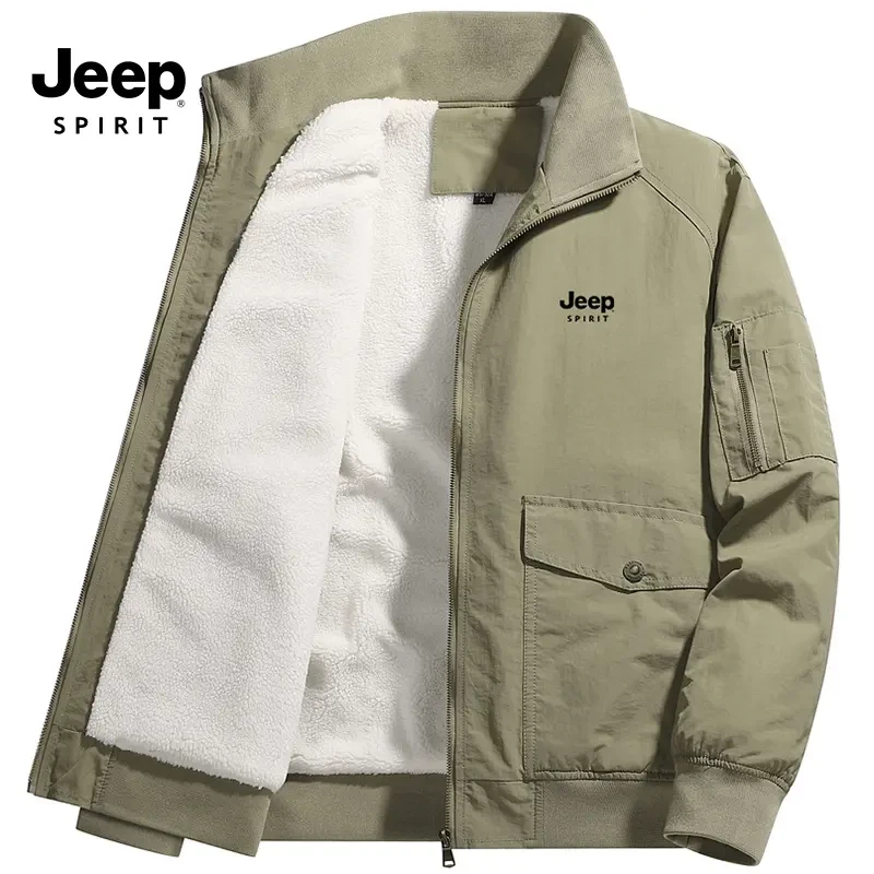 JEEP吉普加绒棉服男秋冬季新款立领休闲外套加厚保暖休闲百搭棉衣