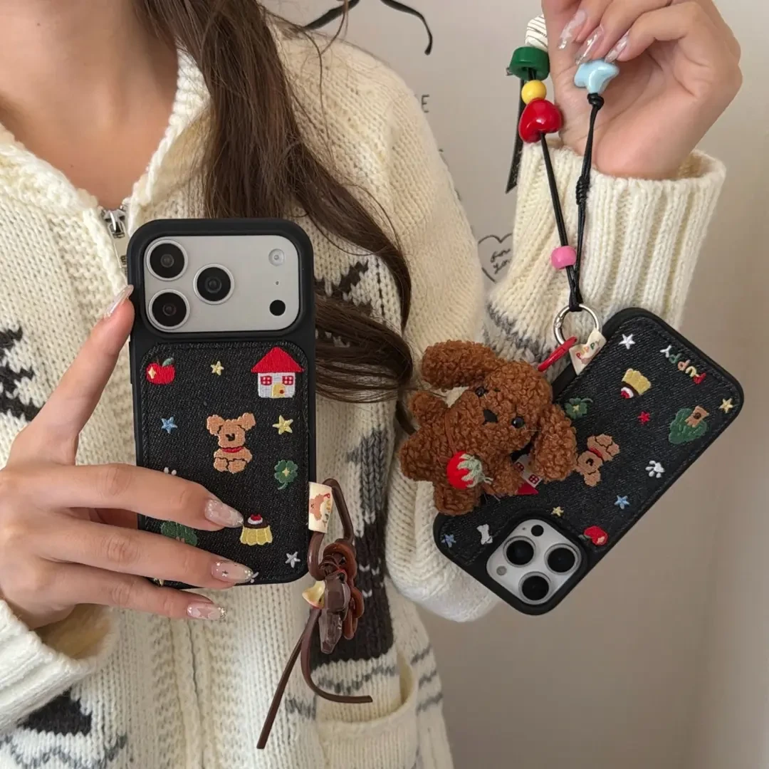 刺绣牛仔小狗puppy适用于苹果17promax手机壳iPhone16pro防摔15壳