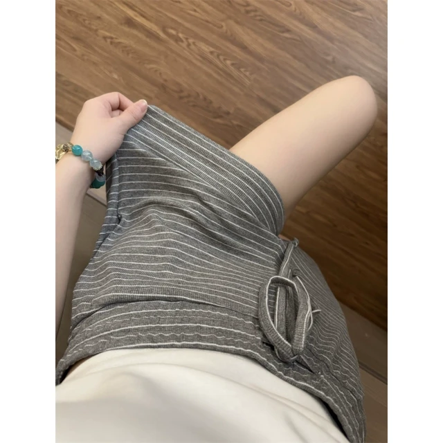 韩版休闲简约条纹抽绳睡裤女夏季2025新款大码宽松短裤家居遛弯裤