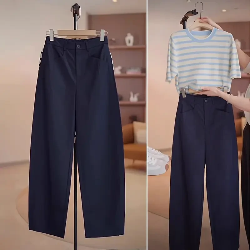 弯刀西装裤女2025年新款夏季薄款高腰休闲阔腿裤高级垂感直筒裤子