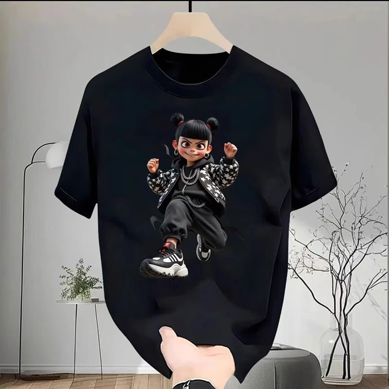 仓石一树新款夏季国潮个性卡通人物印花宽松男士短袖T恤圆领情侣