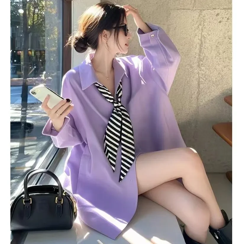 2025年新款小衫独特超好看洋气时髦设计感玫粉色领结长袖衬衫女春