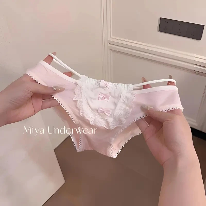 甜蜜粉可爱蕾丝边少女内裤女款2025新款秋季抗菌棉档蝴蝶结三角裤