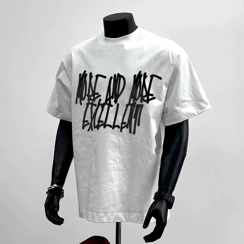 男短袖纯棉T恤美式重磅宽松ovsize慵懒个性印花时尚百搭短袖T恤
