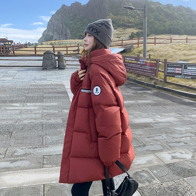 安克拉红小个子羽绒服女2024新款本命年中长款90白鸭绒面包服外套